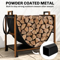 Outsunny 19 Inch Firewood Rack with Carrier, 110 lb Heavy Duty Steel Log Store Indoors, Fireplace Log Storage Holder, Black(m-6)