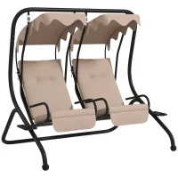 Outsunny 2 Seat Modern Outdoor Swing Chairs With Handrails and Removable Canopy - Beige(m-9)