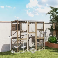 PawHut Outdoor Cat Enclosure with Window Access, 5 Platforms and 2 Resting Boxes, Waterproof Roof for Multiple Cats, Brown(m-3)