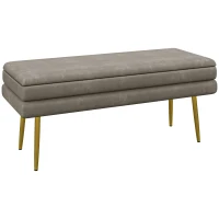 HOMCOM 39" Storage Ottoman, Velvet End of Bed Bench with Steel Legs, Foot Stool with Storage for Bedroom, Living Room, Beige(m-9)