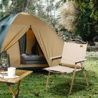 Outsunny Camping Chair, Lightweight Folding Chair, Portable Armchair, Excellent for Festivals, Fishing, Khaki(m-1)