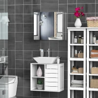 HOMCOM Wall Mounted Bathroom Cabinet with Mirror, Bathroom Medicine Cabinet with Mirror, 2 Doors and 3-tier Shelving, Silver(m-7)