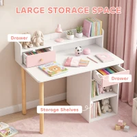 Qaba Kids Study Table and Chair Set, Kids Desk and Chair Set w/ Storage and Shelves, for 3-8 Year Old, Pink(m-5)