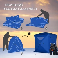 Outsunny 2-4 Person Pop-up Ice Fishing Tent Portable Ice Fishing Shelter with Windproof Windows and Carrying Bag Hub Fish Shelter, Blue(m-5)
