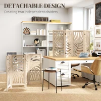 HOMCOM 4 Panel Room Divider, Detachable Folding Privacy Screens with Palm Leaf Design for Home Office, Natural Wood Finish(m-4)