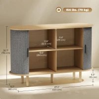 HOMCOM 47" Buffet Cabinet with Tambour Sliding Doors, Fluted Sideboard with Storage Shelves and Wooden Legs, Grey(m-3)