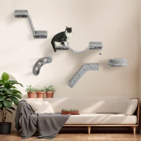 PawHut 5PCs Cat Wall Shelves with Scratching Post, Ladder, Cat Bed, Jumping Platform, Perches, Toy Ball, Step(m-8)