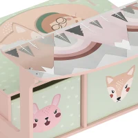 Qaba Kids Toy Box Chest, 3-in-1 Convertible Wooden Toy Storage Bench w/  2 Non-Woven Drawers, for Bedroom, Playroom, Pink(m-10)