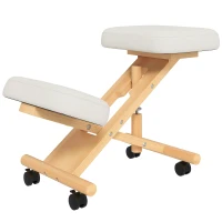 HOMCOM Ergonomic Kneeling Chair, Posture Chair with Rubberwood Frame, Wheels for Office, Posture Correction, Cream White(m-2)