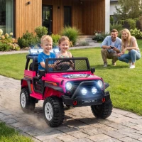 Qaba 12V 2-Seater Ride on Truck Car with Dual Motors, Remote, Soft Start, 4-Wheel Suspension, Lights, Music, USB, Horn, Pink(m-1)