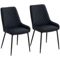 HOMCOM Upholstered Kitchen Chairs, Modern Dining Chairs Set of 2 with Diamond Tufting and Steel Legs for Dining Room, Black(m-2)