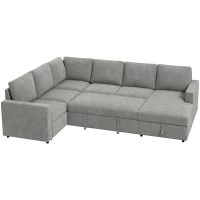 HOMCOM Pull Out Sofa Bed, Sleeper Sofa Couch with Hidden Storage, Chaise Lounge, Velvet Upholstery, U-Shaped Futon Couch(m-9)