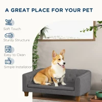 PawHut Raised Dog Sofa, Elevated Pet Sofa for Small Medium Dogs, Gray(m-5)