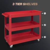 DURHAND 3 Tier Rolling Tool Cart with Wheels, 330 LBS Capacity Heavy Duty Utility Cart, Mobile Service Cart for Garage, Red(m-4)