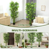 Outsunny 6FT Artificial Bamboo Trees Set of 2, Fake Plants with Nursery Pot for Indoor Decor(m-5)