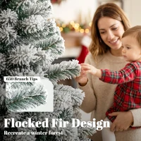 HOMCOM 6ft Snow Flocked Christmas Tree with 650 Branch Tips, Hinged Design, Artificial Fir Xmas Tree, Green and White(m-5)