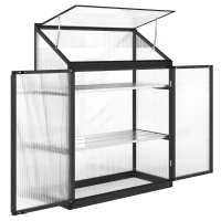 Outsunny Quick Assembly Polycarbonate Greenhouse with 2-Tier Shelves Gardening Green House for Patio Garden, Black(m-9)