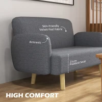 HOMCOM Velvet Feel Fabric 2 Seater Sofa, Small Sofa Loveseat with 8.3" Thick Padding and Wood Legs, Grey(m-4)