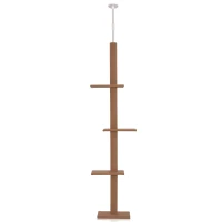 PawHut Floor-to-Ceiling Cat Tree Cat Climbing Tower with Sisal-Covered Scratching Posts Natural Cat Tree Activity Center for Kittens Cat Tower Furniture, Brown(m-11)