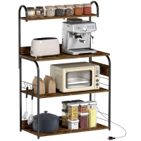 HOMCOM Baker's Rack with Charing Station, Microwave Shelf with Power Outlet, USB Charger and 4 Hooks, Rustic Brown(m-2)