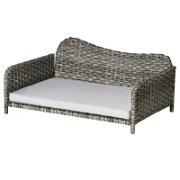 PawHut Rattan Pet Sofa for Large & Medium Dogs, Indoor & Outdoor Raised Wicker Dog Bed, Cat Couch, with Soft Washable Cushion, Light grey(m-11)