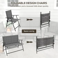 Outsunny Outdoor 4 Pieces Patio Furniture Set, Garden Set with Two Foldable Armchairs, a Loveseat & Glass Top Table, Mixed Grey(m-5)