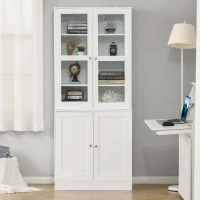 HOMCOM 71" Bookcase Storage Cabinet with Doors, Modern Tall Bookshelf with 2 Adjustable Shelves, Display Unit for Study, Living Room, Home Office, White(m-8)