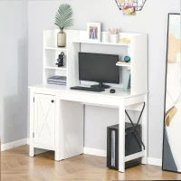 HOMCOM Computer Desk with Storage, 47 Inch Farmhouse Home Office Desk with Open Shelves and 2-Tier Cabinet, White(m-1)