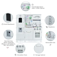 Qaba Large Kids Kitchen Playset With Telephone, Water Dispenser Simulation Cooking Set(m-5)