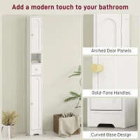 HOMCOM Tall Bathroom Cabinet, Modern Slim Bathroom Storage with Arched Doors, Drawer and Open Shelf, Narrow Storage, White(m-6)