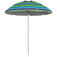 Outsunny 6ft Travel Beach Umbrella with Sand Anchor Height Adjustable Sun Umbrella with Tilt Bag 40+ UV Protection Multicolour(m-9)