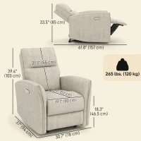 HOMCOM Power Recliner Chair, Dyed Fabric (Like Leathaire) Upholstered Recliner Chair with USB Ports, Footrest, Beige(m-3)