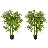 HOMCOM Set of 2 4.5FT Artificial Bamboo Tree Faux Decorative Plant in Nursery Pot for Indoor Outdoor Décor(m-2)
