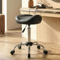 HOMCOM Ergonomic Saddle Stool with Wheels, Adjustable PU Leather Saddle Chair, 360° Swivel, NO Back Pain, Healthy Posture, Salon Chair for Massage Medical Home, Black(m-9)