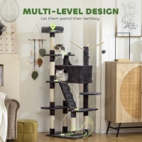 PawHut 59 Inch Large Cat Tree with Sisal Scratching Posts, Cozy Condo, Top Perch, Ladder and Interactive Balls, Dark Grey(m-4)