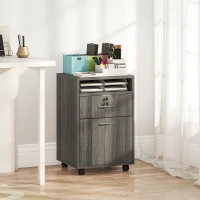 HOMCOM 24" Filing Cabinet with Open Compartment, Lockable Drawer and Wheels, Home Office Storage Cabinet, Distressed Grey(m-8)