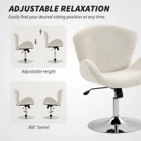 HOMCOM Swivel Office Chair, Velvet Desk Chair with Wide Bucket Seat, Butterfly Back, Tilt Function and Round Base, Cream White(m-7)