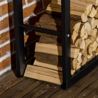 HOMCOM 23.6" x 9.8" x 59.1" Firewood Rack Outdoor, Log Holder Fireplace Storage Rack with Handles and 220 lbs. Weight Capacity, Black(m-9)