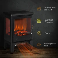 HOMCOM Electric Fireplace Heater, Freestanding Fireplace Stove with Realistic Adjustable Flame Effect and Adjustable Temperature, Overheating Safety Protection, 750W/1500W, Black(m-7)
