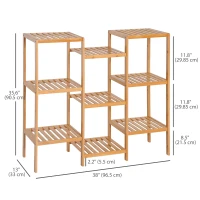 HOMCOM 9-Tier Bamboo Storage Shelf, Plant Stand, Utility Slatted Shelving Unit for Living Room, Balcony, Hallway, Bathroom, Natural(m-3)