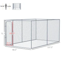 PawHut Dog Kennel Outdoor Galvanized Chain Link Fence Heavy Duty Pet Run House Chicken Coop with Secure Lock Mesh Sidewalls for Backyard Garden Silver, 13' L x 7.5' W x 5.9' H(m-10)