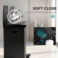 HOMCOM Garbage Bin, Soft-Close Trash Can with Foot Pedal, 2x5 Gallon (2x20 L) Garbage Can with Removable Inner Buckets, Black(m-6)