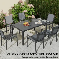 Outsunny 7 Piece Outdoor Dining Set with 6 Stackable Chairs, Rectangle Table, WPC Slatted Top, Rust-Resistant Steel Frame(m-6)