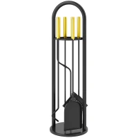 Outsunny Fireplace Tools Set, 5 Pieces Fireside Accessories with Brush, Shovel, Poker, A Pair of Tongs, Stand, Gold(m-2)