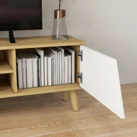 HOMCOM TV Stand for 65 Inch Television, Entertainment Center with Soft Closing Door and Rubberwood Legs, Oak and White(m-8)