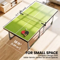 Soozier 6x3 ft Compact Midsize Table Tennis Table Multi-Use Family Ping-pong Table Free Standing Folding Green(m-5)