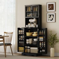 HOMCOM 71" Kitchen Pantry Cabinet, Freestanding Kitchen Hutch with 8 Door Shelves, Adjustable Shelf and Acrylic Doors, Black(m-1)