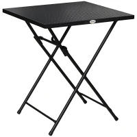 Outsunny Folding Coffee Table, Folding Patio Table, Square Small Side Table with Metal Plate Top, 23.6" x 23.6", Black(m-9)