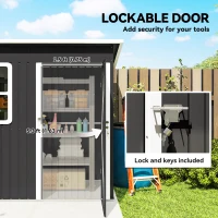 Outsunny 7' x 4' Galvanised Steel Outdoor Storage Shed, Garden Shed with Window, Lockable Wide Door and Air Vents, Dark Grey(m-6)