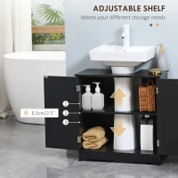 HOMCOM Bathroom Vanity, 24" Pedestal Sink Bathroom Vanity Furniture with 2 Doors and Shelf, Black(m-5)